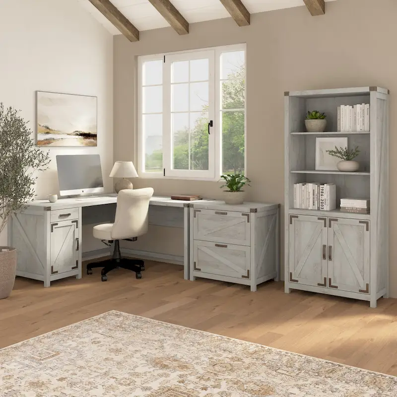 Knoxville 60W L-Desk with File Cabinet and Bookcase by Bush Furniture
