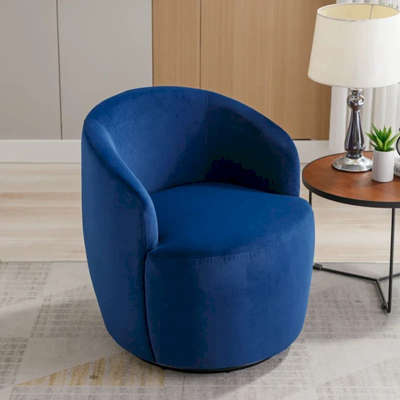 Velvet Fabric Swivel Accent Armchair Barrel Chair With Powder Coating Metal Ring