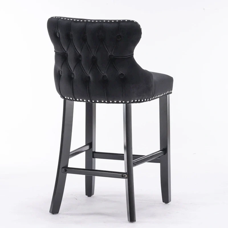 Velvet Wing-Back Barstools with Button Tufting – Set of 2