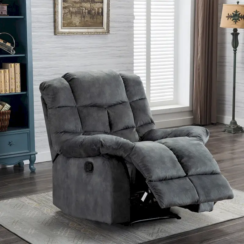 Grey / Suede / Brown Manual Recliner Chair, Single Seat