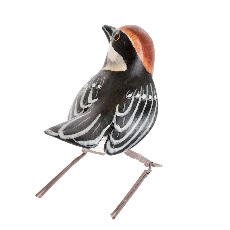 Novica Handmade Red-Headed Long-Tailed Tit Ceramic Figurine
