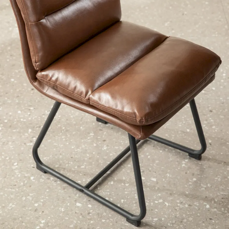 Glitzhome Set of 2/4 Modern PU Leather Thick Upholstered Side Dining Chairs with Metal Legs