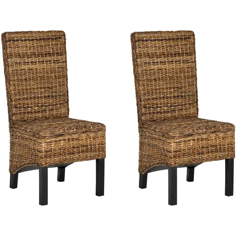 Natural High-Back Armless Rattan Dining Chair, Set of 2