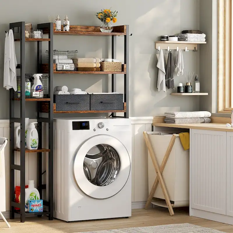 31  W Over the Toilet Storage Shelf with 2 Drawers and 4 Hooks for Restroom and Laundry