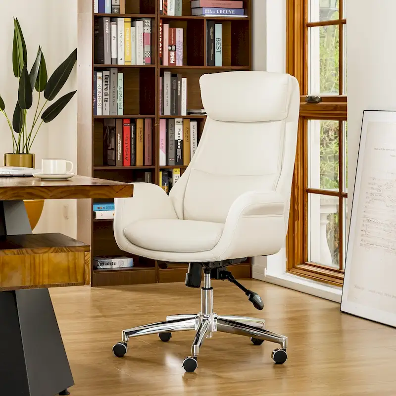 48-inch Mid-Century Adjustable Swivel Faux Leather Office Chair