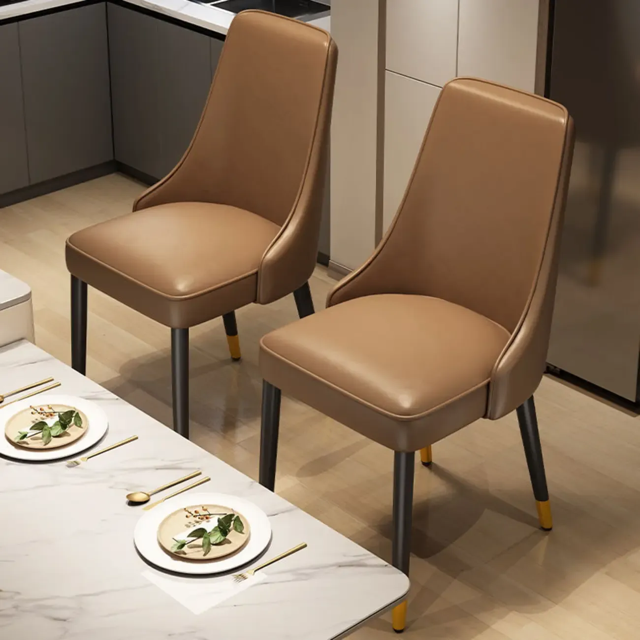 Modern Upholstered Metal Leather Dining Chairs