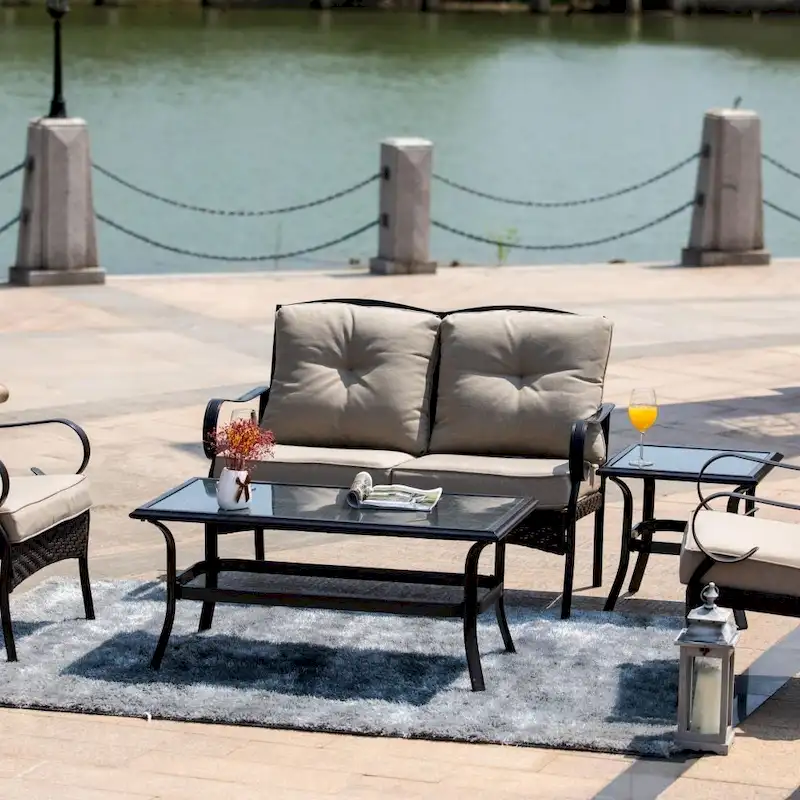 Patio Iron 4 or 5 Piece Sofa Seating Group with Cushions
