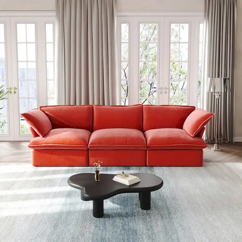 Modular Sectional Sofa Couch, 122.82 Velvet 3 Seater Sofa