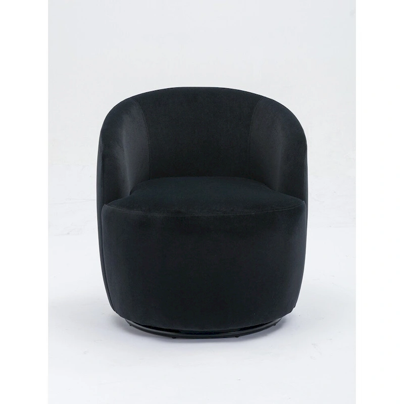 Velvet Fabric Swivel Barrel Chair with Black Powder Coating Metal Ring
