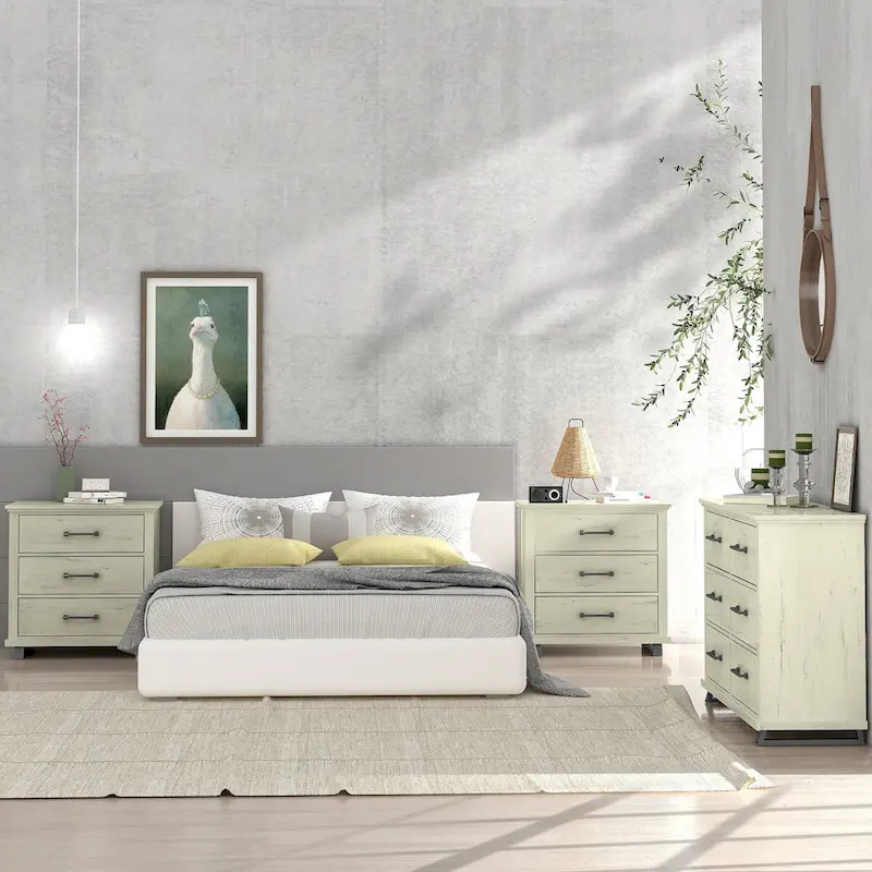 Farmhouse 3-Piece Bedroom Set - 2 Nightstand and 1 Dresser