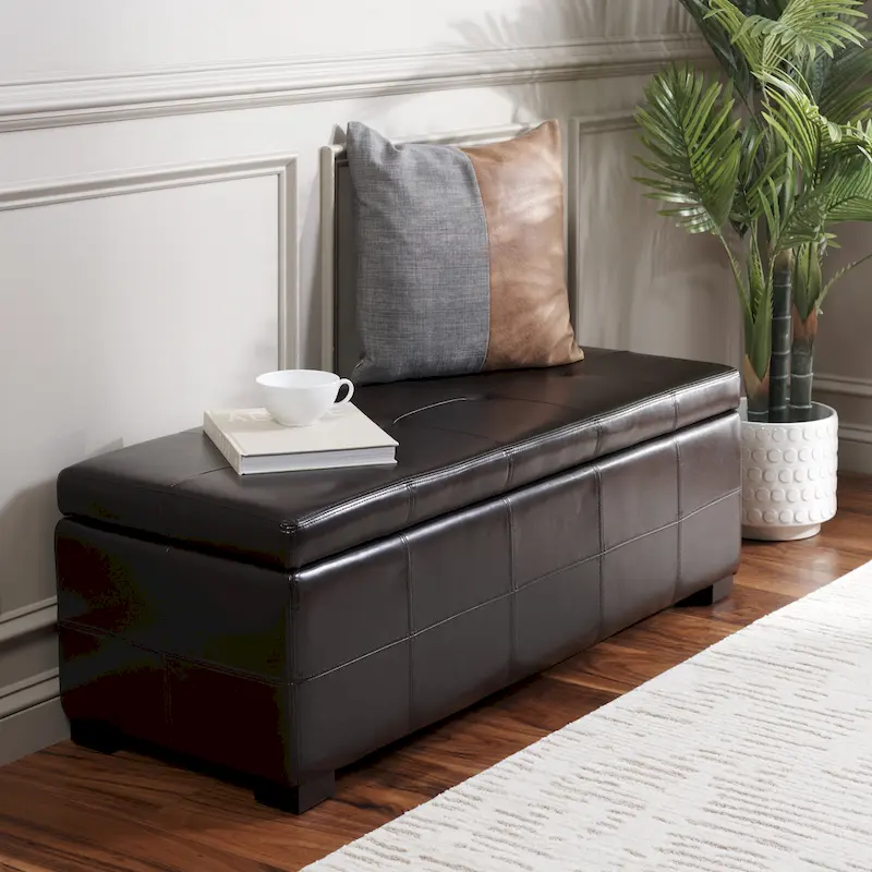 SAFAVIEH Harper Tufted Brown Bicast-Leather Large Storage Bench - 46.9 x 18.3 x 16.7 - 47Wx18Dx17H