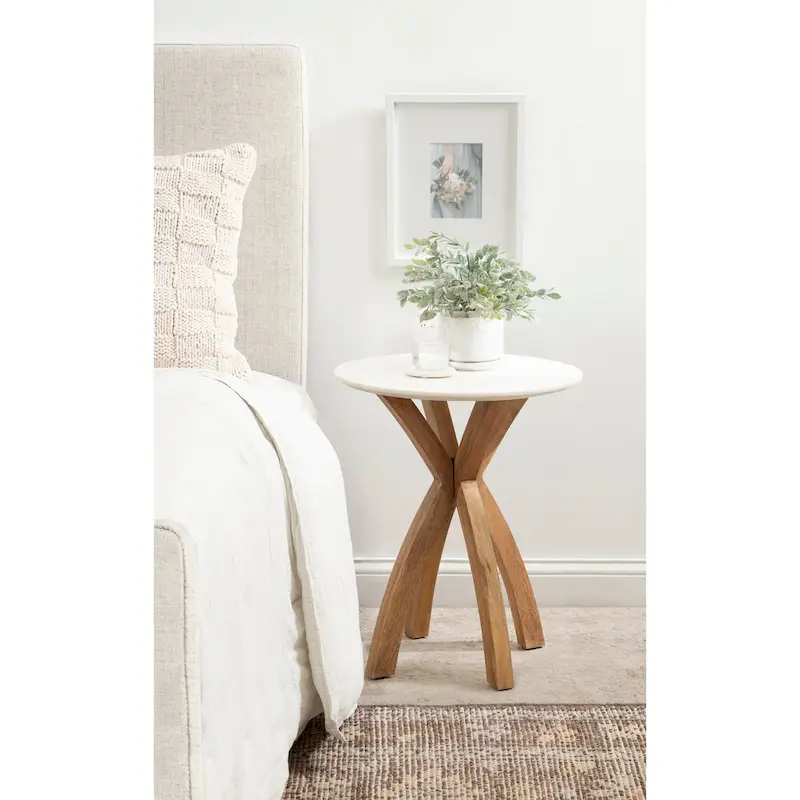 Natural Wood Round Side Table - Midcentury Modern Style