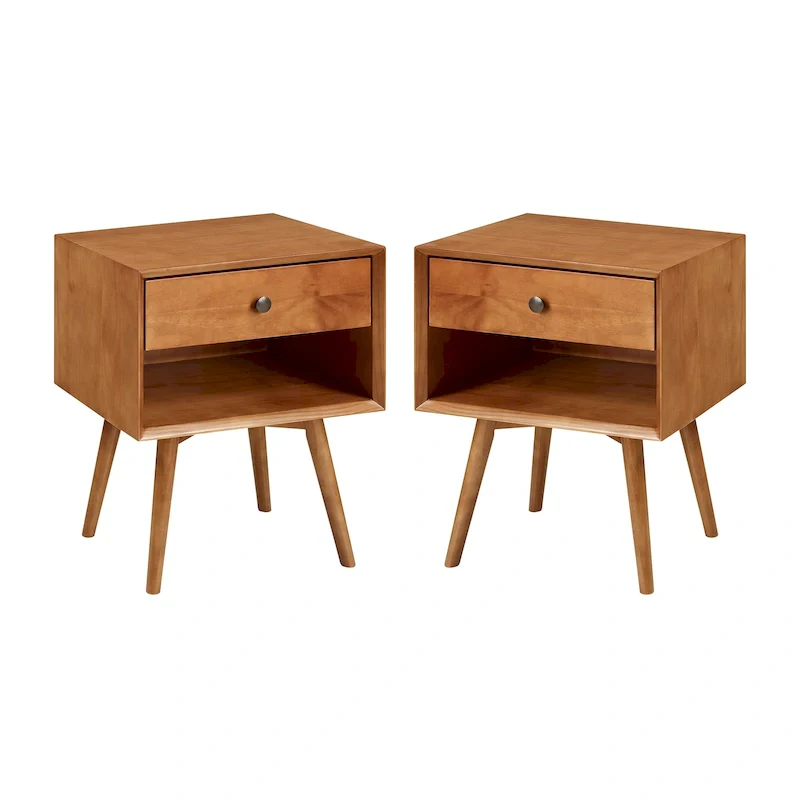Middlebrook Mid-Century Solid Wood 1-Drawer Nightstand, Set of 2