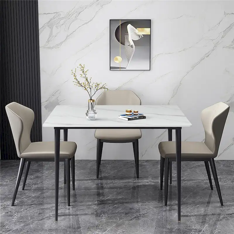 Modern Slate Kitchen Dining Table with Sintered Stone Top Metal Legs (Table Only) - 31.5x31.5x30 inch