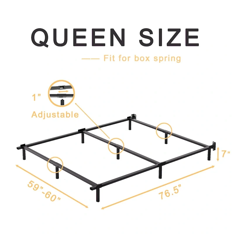 Black Metal Bed Frame, Modern Style, Twin–Cal King, 1–2 Person