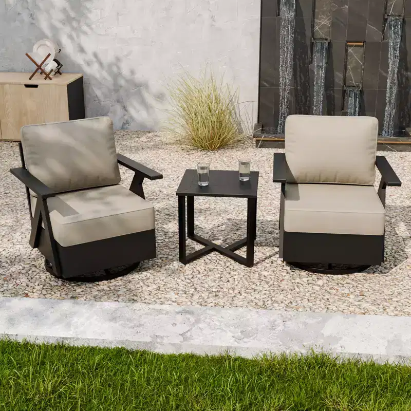EAGLE PEAK Urban Slate 3 PCS Outdoor Bistro Set with Modern Swivel Rocking Chairs and Table