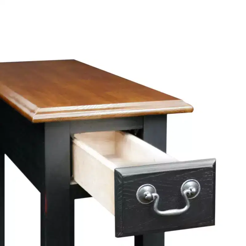 Favorite Finds Side Table Slate Finish - Leick Home: Oak Top, Black Base, Storage Drawer & Shelf