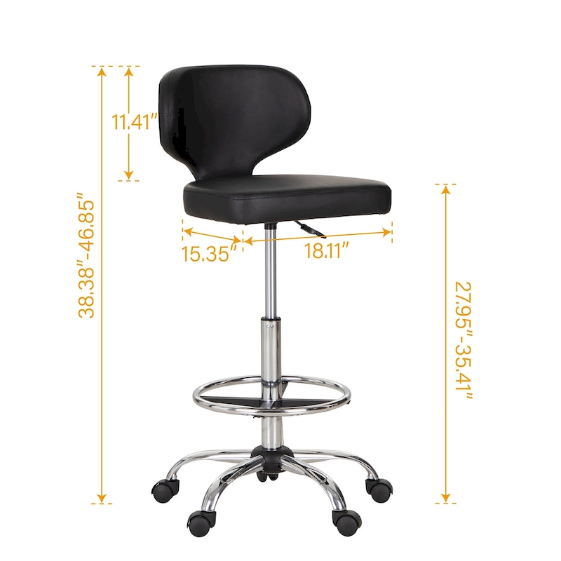 PU Leather Office Chair Swivel Adjustable Rolling Stool with Wheels