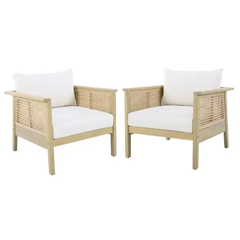 Christopher Knight Home Seokwoo Farmhouse Outdoor Acacia Wood Club Chairs with Wicker and Cushion