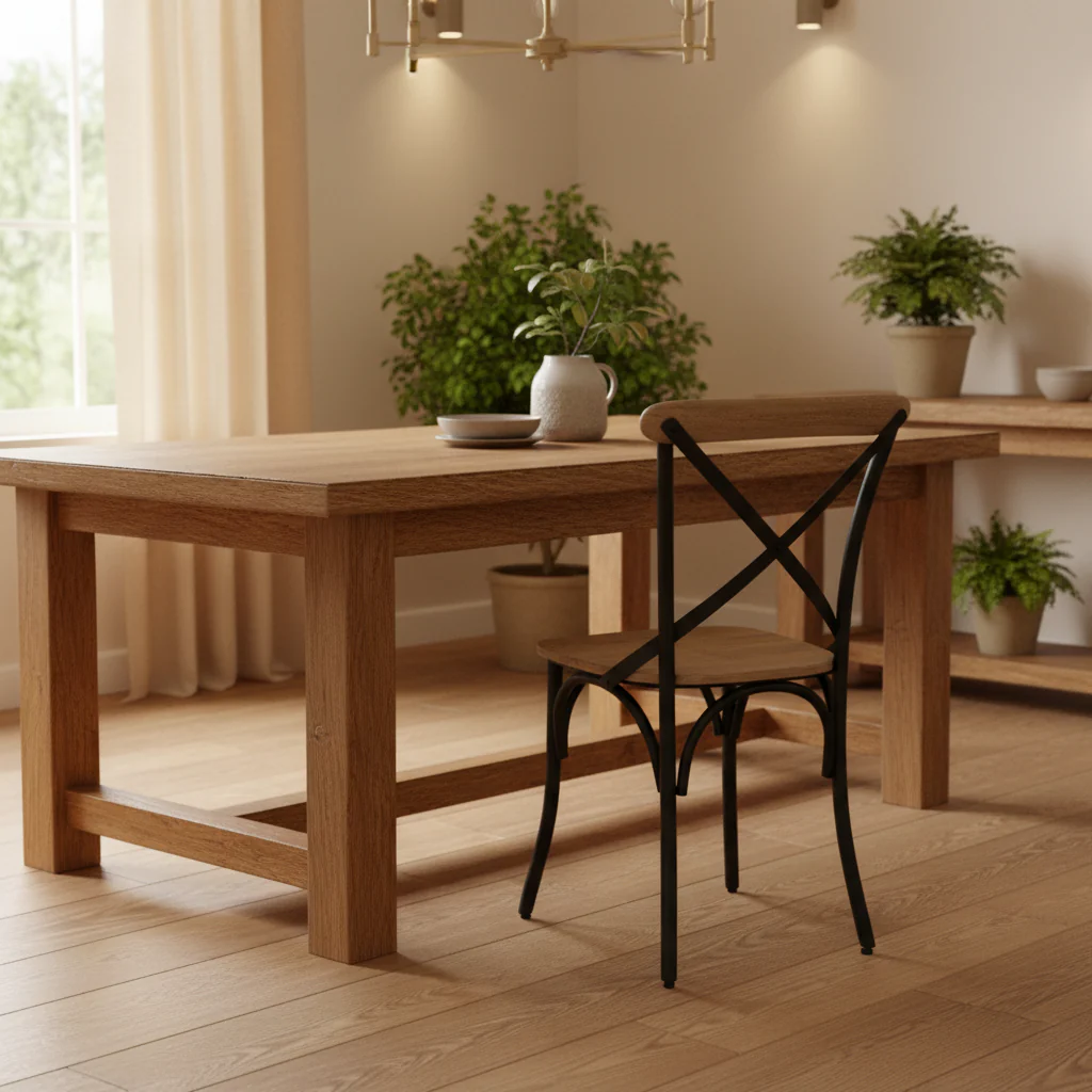 Light Brown Wood w/ Iron Metal Dining Chair (Set of 2) - 20.0L x 18.0W x .5.5H