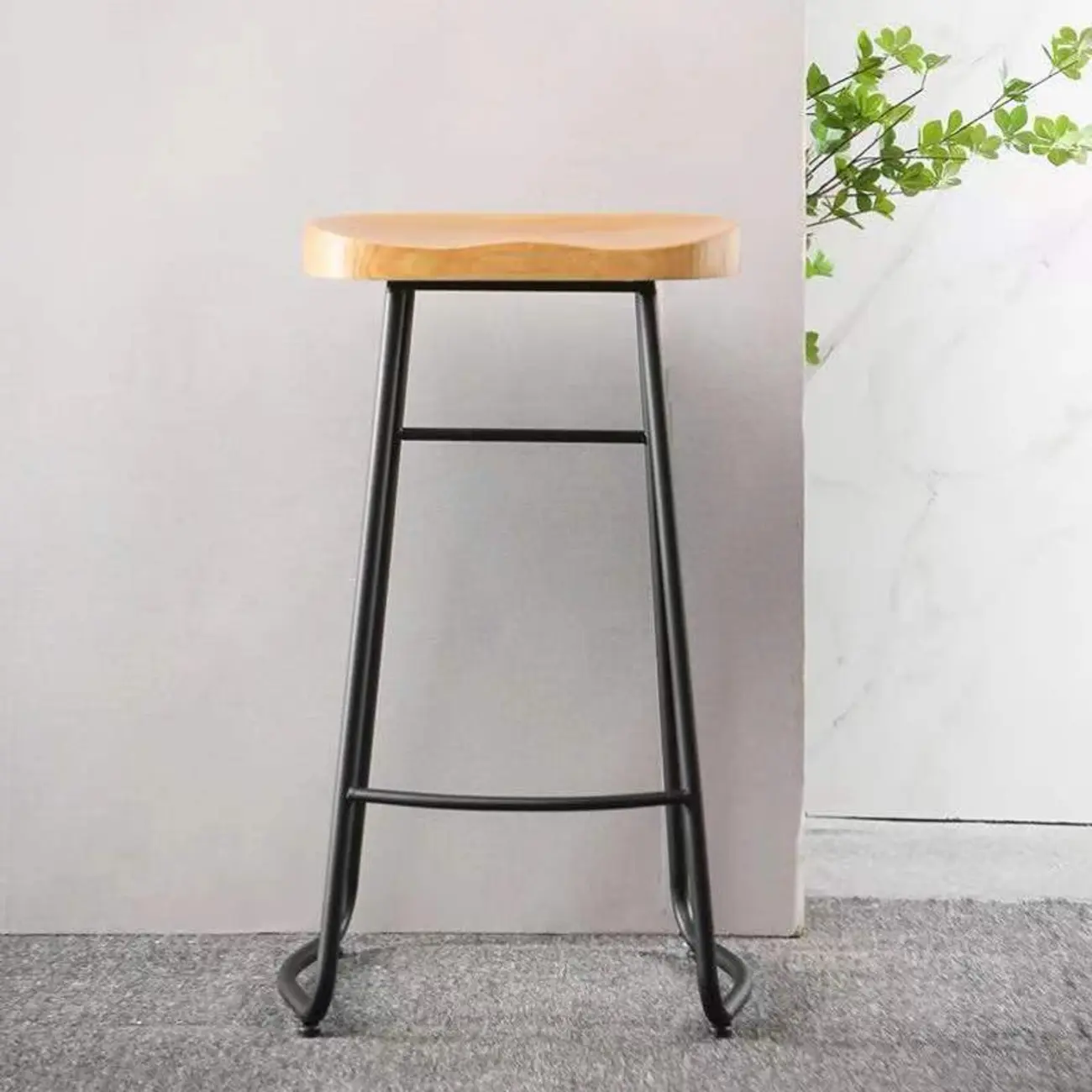 Natural Wood Saddle Seat Backless Counter Bar Stools