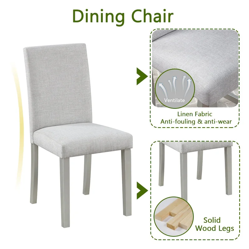 Wooden Dining Table with Rectangular Top and 4 Upholstered Chairs