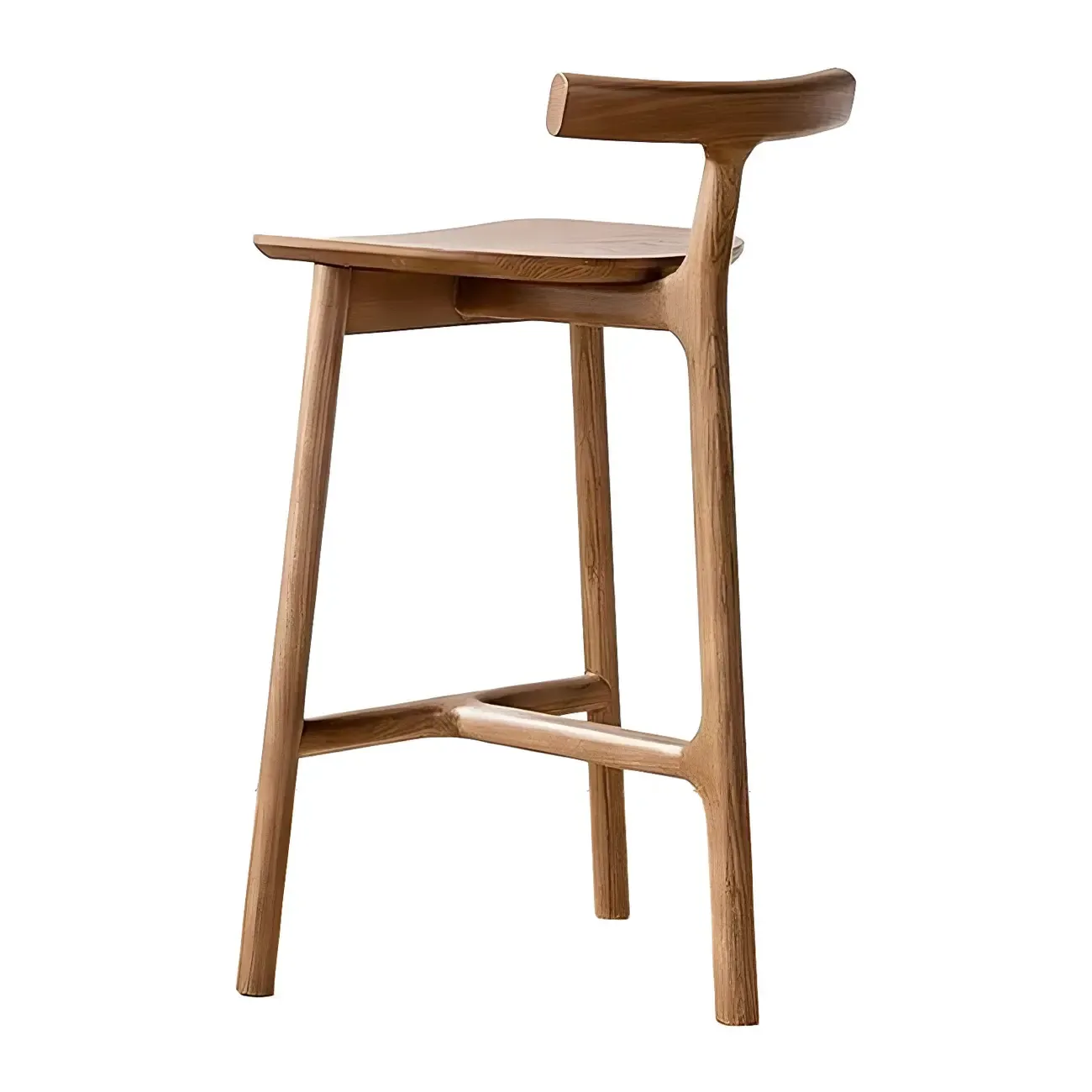 Natural Tripod Ash Wood Fabric Armless Bar Stool