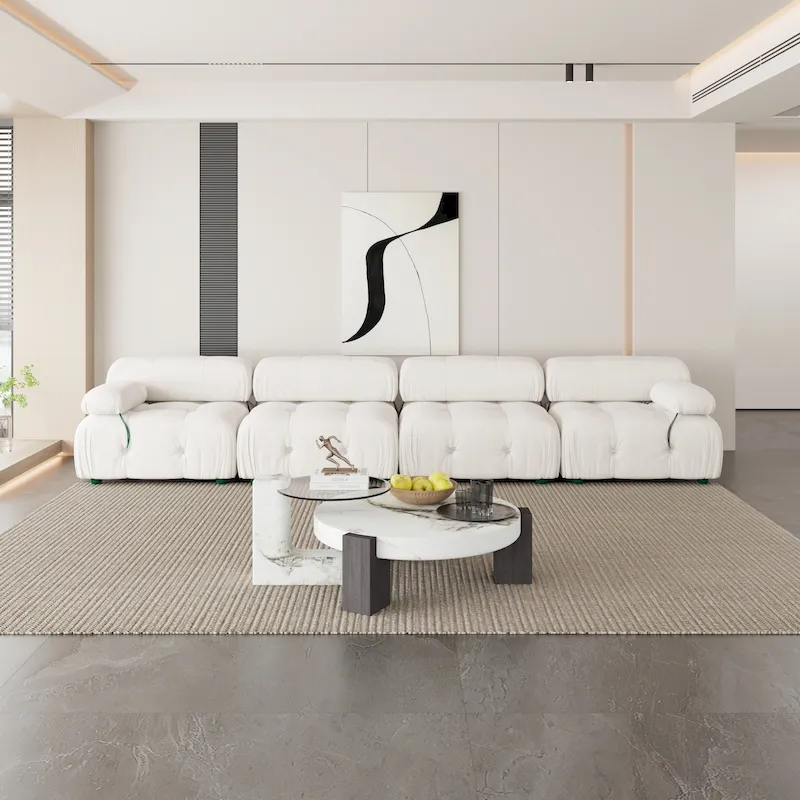 Velvet Fabric Upholstered Sectional Sofa Modern Couch