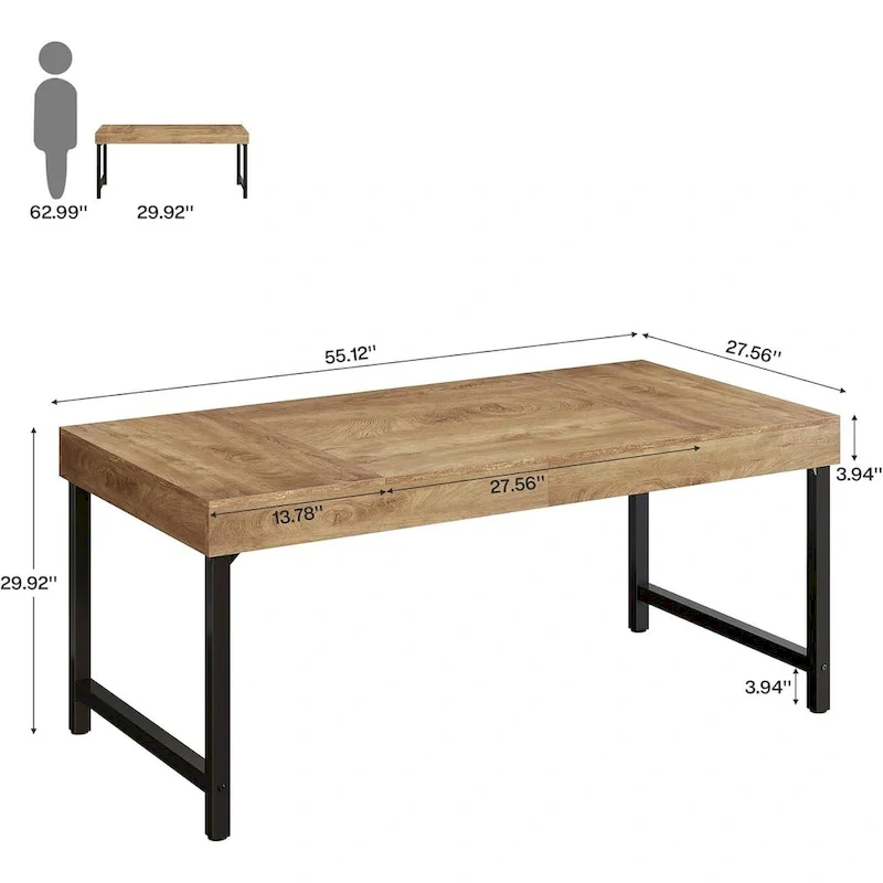 55 Inches Industrial Executive Desk, Rustic Simple Computer Laptop Desk with Strong Metal Legs