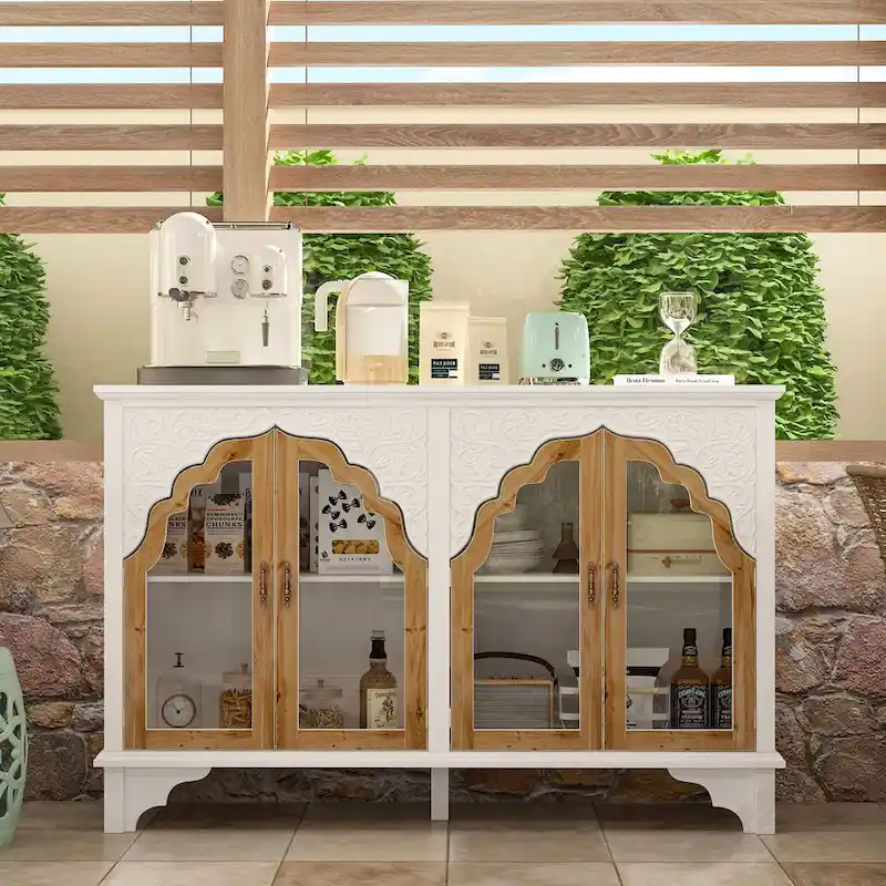 White Retro Palace-Style Storage Cabinet — Acrylic Glass Doors, 1-Piece