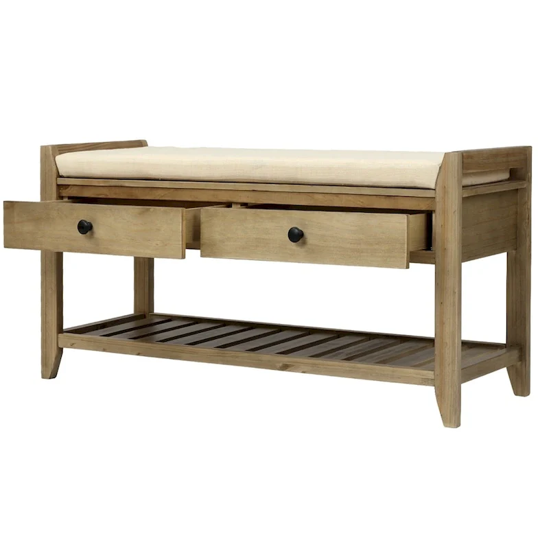 Entryway Storage Bench with Cushioned Seat, Drawers and Shoe Rack