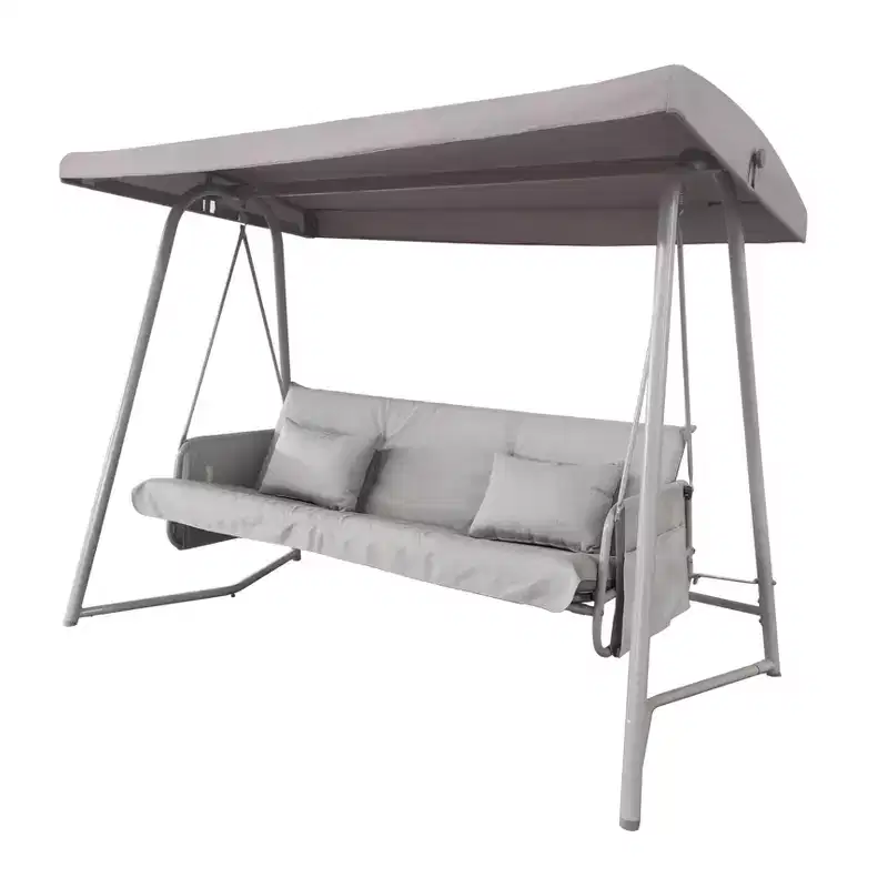 Whisen 93.8 in. W 3-Person Metal Patio Swing Chair Swing Bed with Cushion and Adjustable Canopy