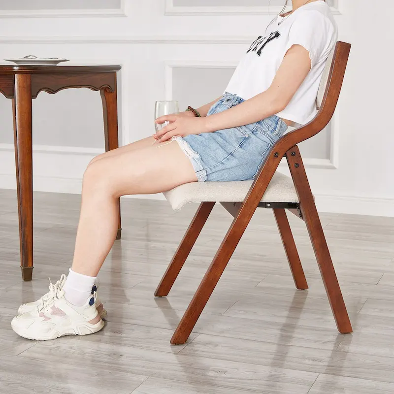 Upholstered Folding Dining Chair, Space Saving, Easy To Carry, Dining Room, 2-Pack-Cream White+Cherry