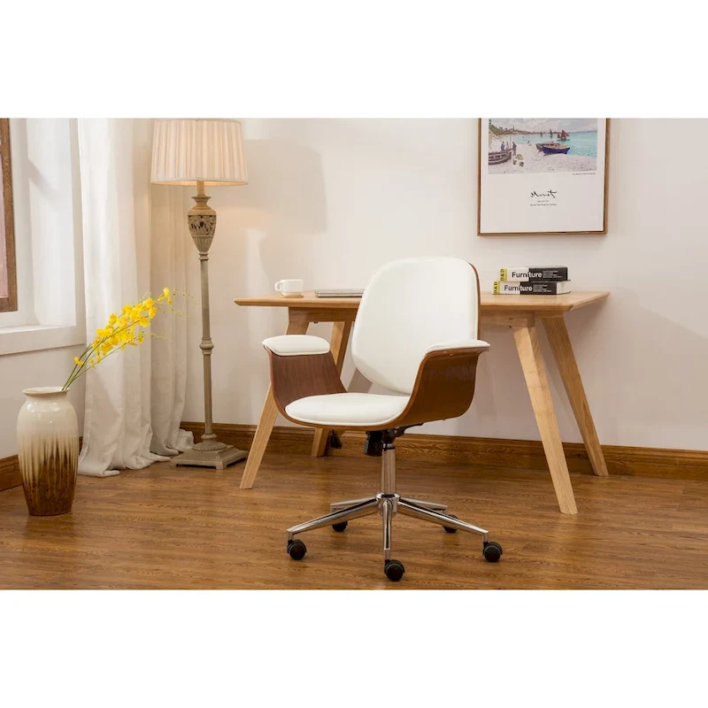 Faux Leather Mid-Century Modern Office Chair with Adjustable Height & Casters