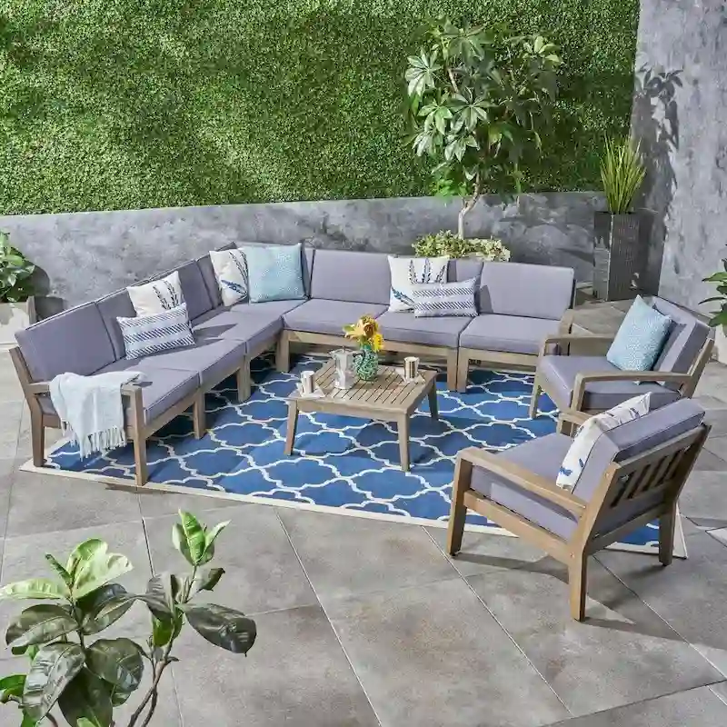 Grenada Outdoor Acacia Wood 9-seater Sectional Sofa Chat Set by Christopher Knight Home