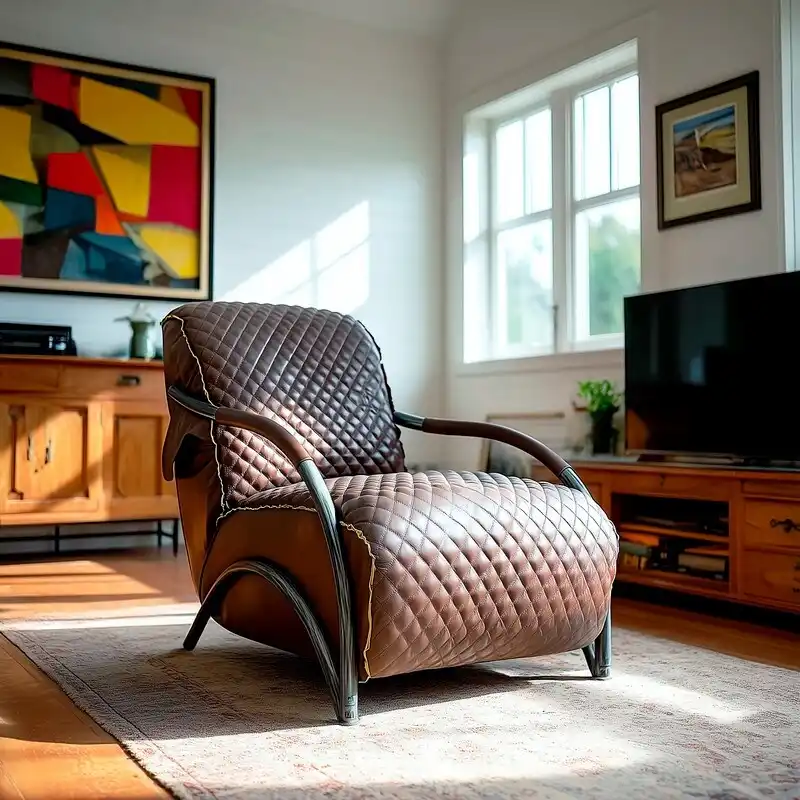 Brown Tufted Leather Accent Chair with Cast Iron Base