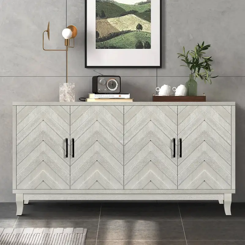 Stronger Vintage Style Buffet Cabinet, Lacquered Accent Storage 4 Door Wooden Cabinets,Thickened Sideboard Storage Cabinet