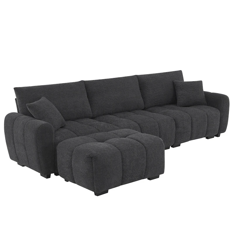 100 L-Shaped Sofa Boucle Fabric Couch with Movable Ottoman