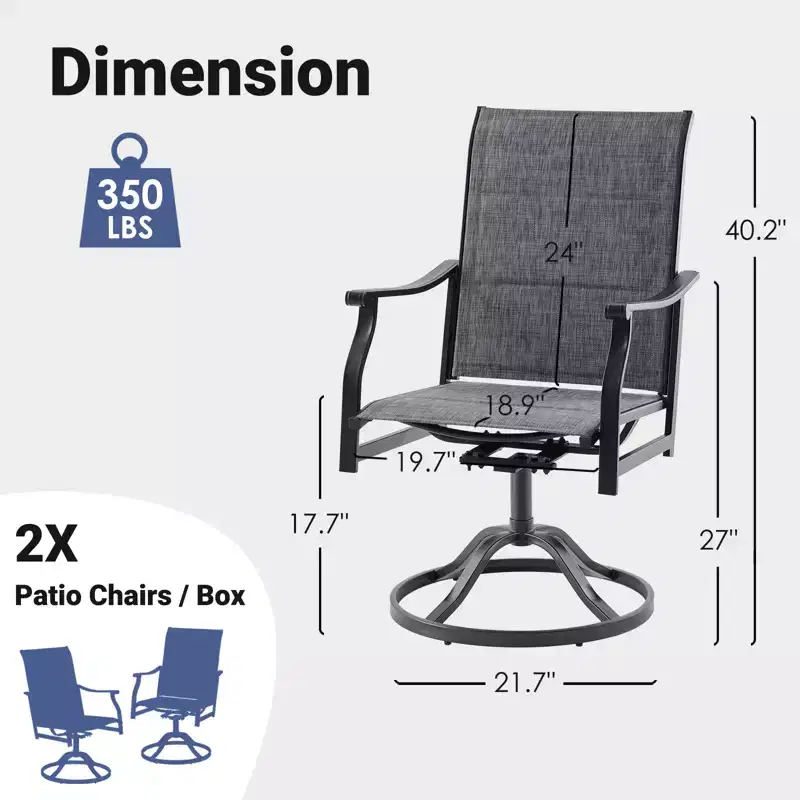 GDFStudio Aiko Modern Metal Patio Swivel Dining Chairs with Padded Textilene Fabric (Set of 2)