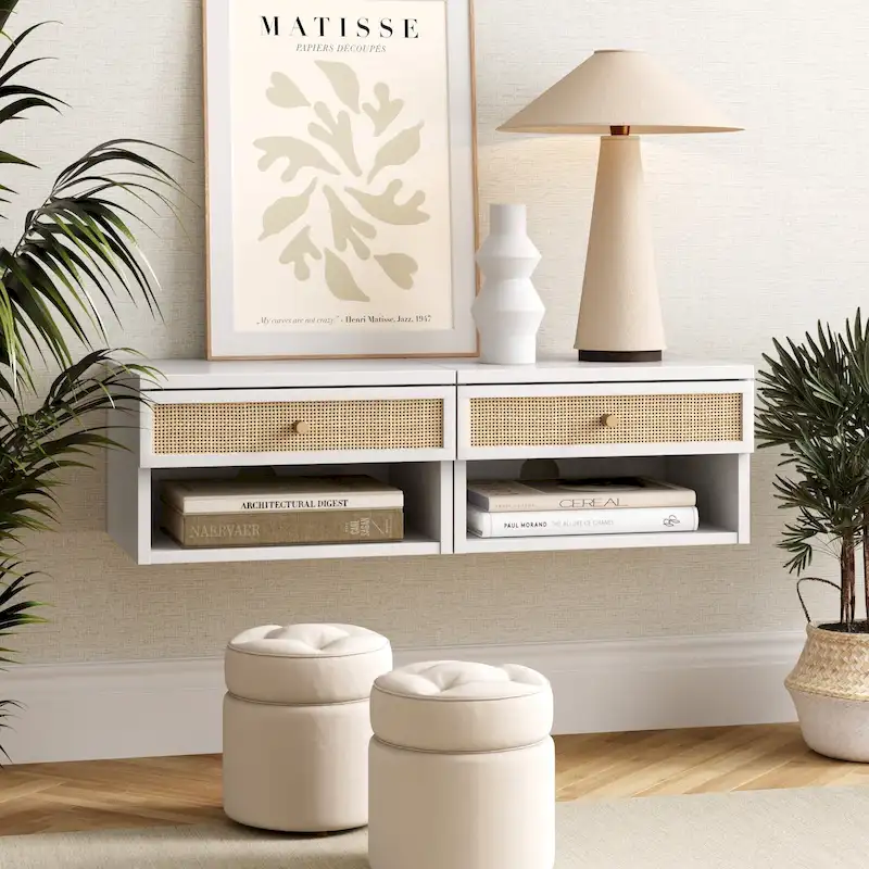 Nathan James Jackson Modern Floating Bedroom Nightstand with Storage Drawer and Open Shelf Cubby