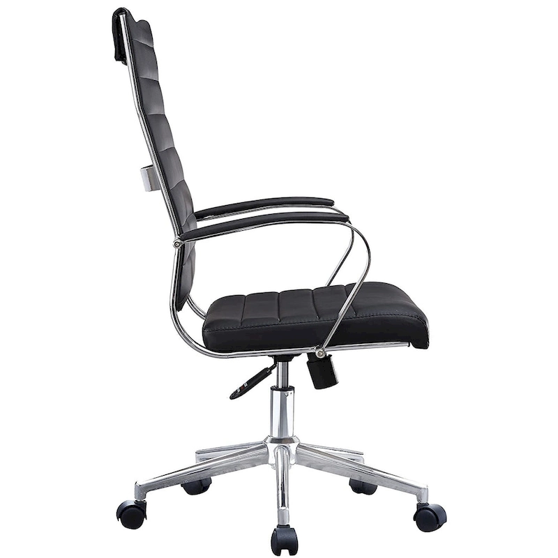 Modern High Back Office Chair Ribbed PU Leather Swivel Tilt Conference Room Computer Desk Cushion Seat Boss