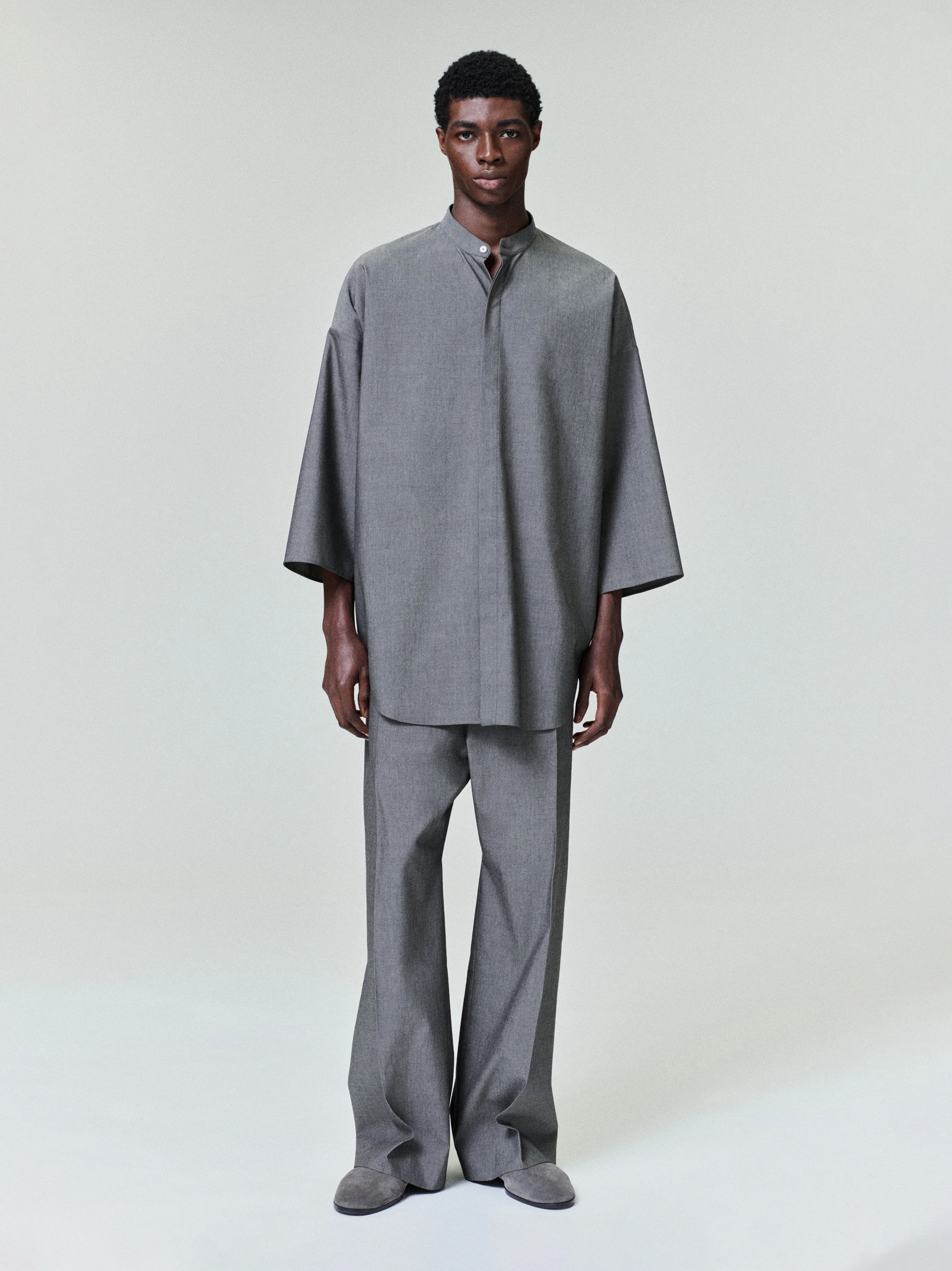 Cotton Wool Oxford Wide Leg Drawstring Pants