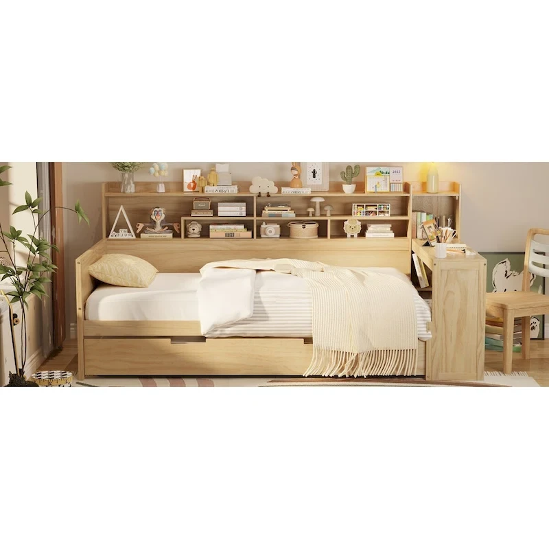 Twin Daybed with Shelves, Trundle & Desk