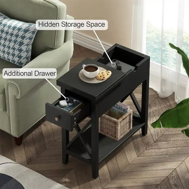 Material Flip Top Narrow End Table - 11D x 23.5W x 24H