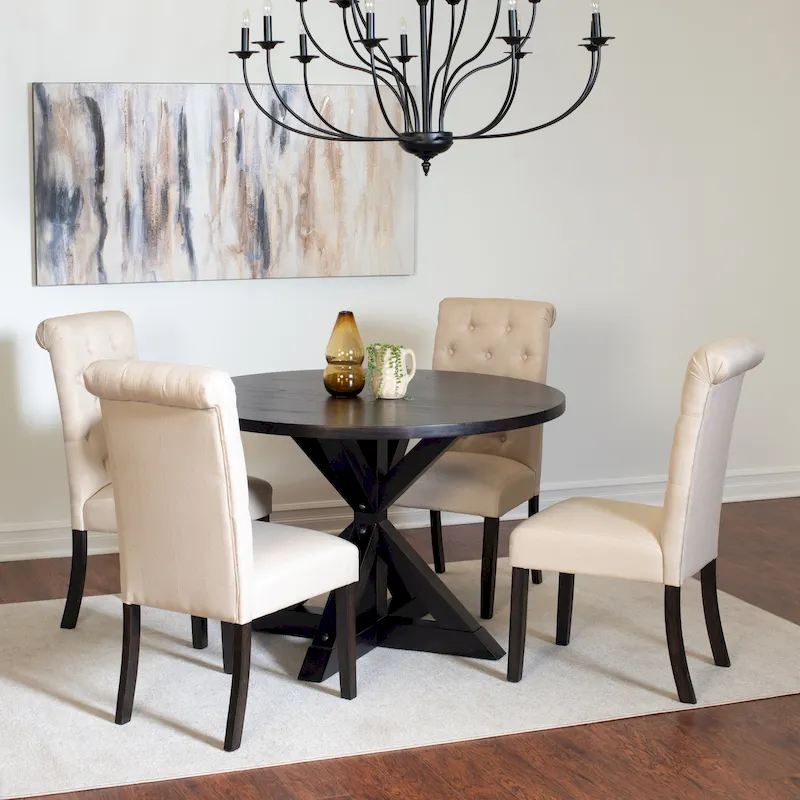 Roundhill Furniture Nylander 5-piece Dining Set, Cross-Buck Dining Table with 4 Stylish Chairs