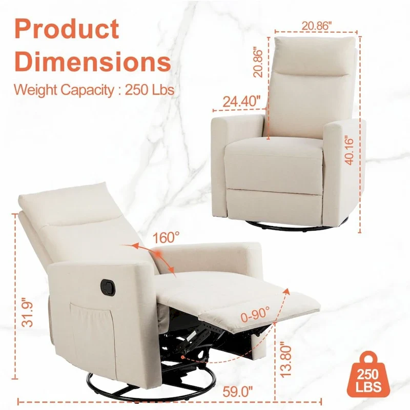Manual Recliner Chair Winback Fabric Single Sofa