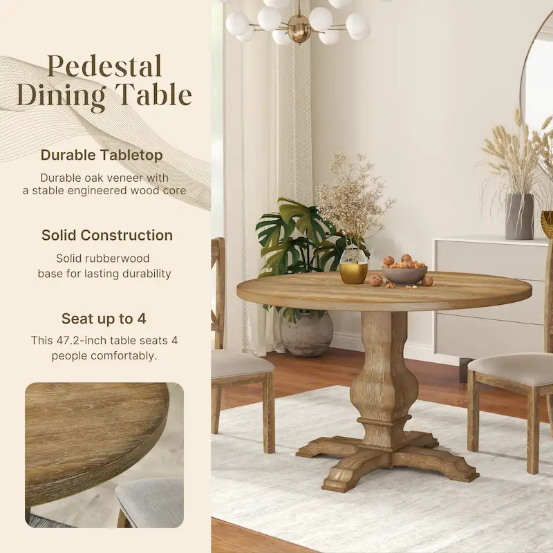 Roundhill Furniture Havre Pedestal Base Round Dining Table - N/A