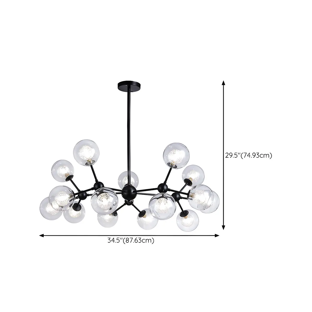 Modern Industrial Sputnik Black Glass 9-18 Light Chandelier
