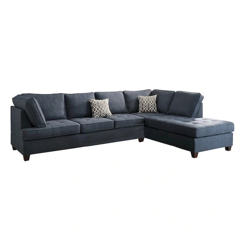 Blue Left-Facing L-Shape Sectional Sofa, 2-Seat