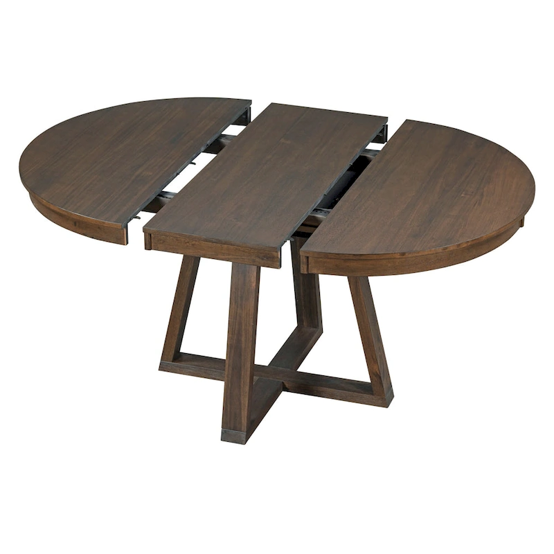 Walnut 5-Piece Wooden Dining Table Set with Expandable Round Table & 4 Chairs